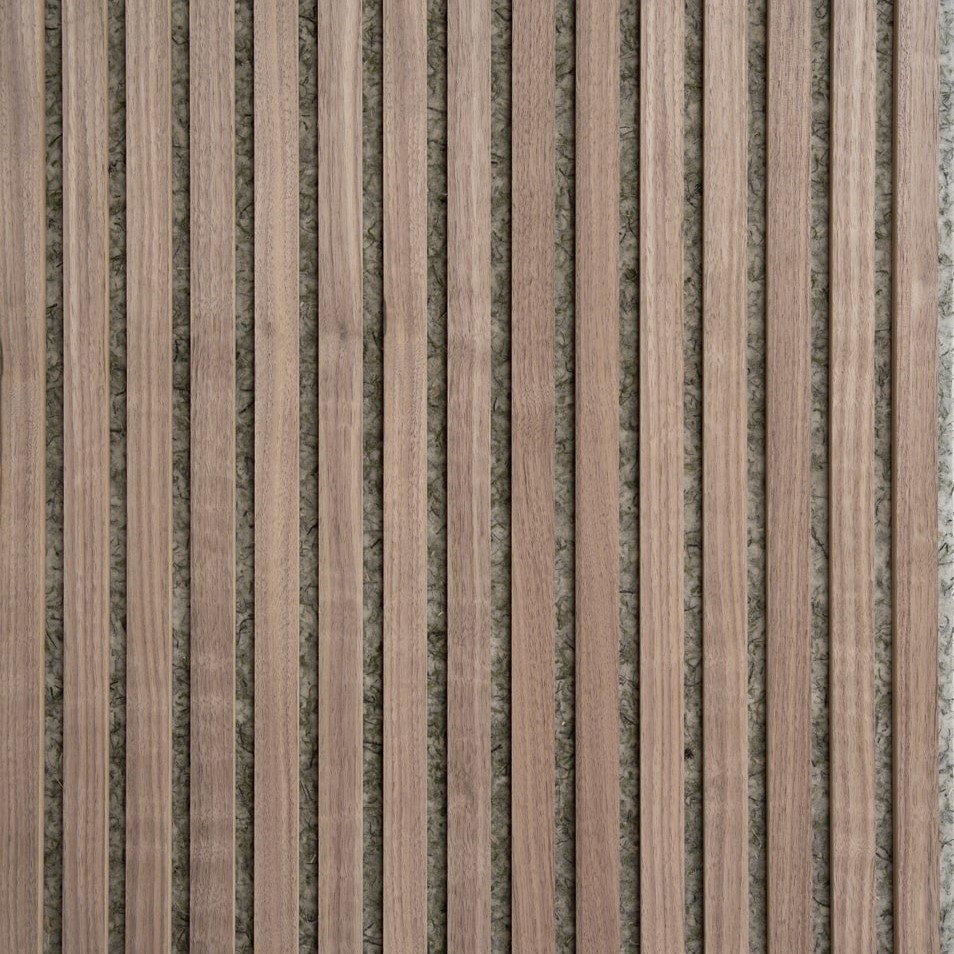 Akustiikkapaneeli Green Option - Pähkinäviilu, harmaanvihreä huopa, beige MDF | 60 x 240 cm